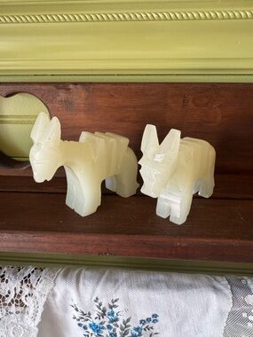 Vintage Hand Carved Marble Onyx  Donkey Figurines in Pale Cream